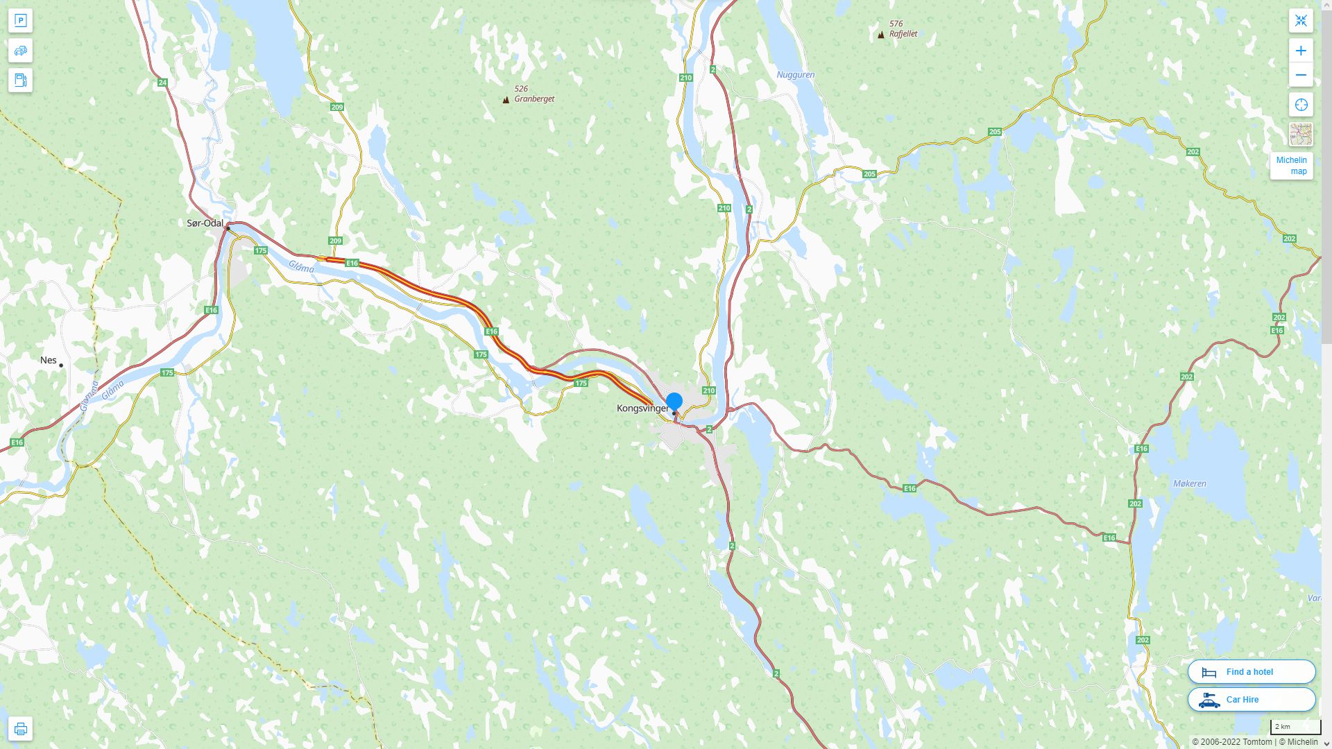Kongsvinger Norvege Autoroute et carte routiere